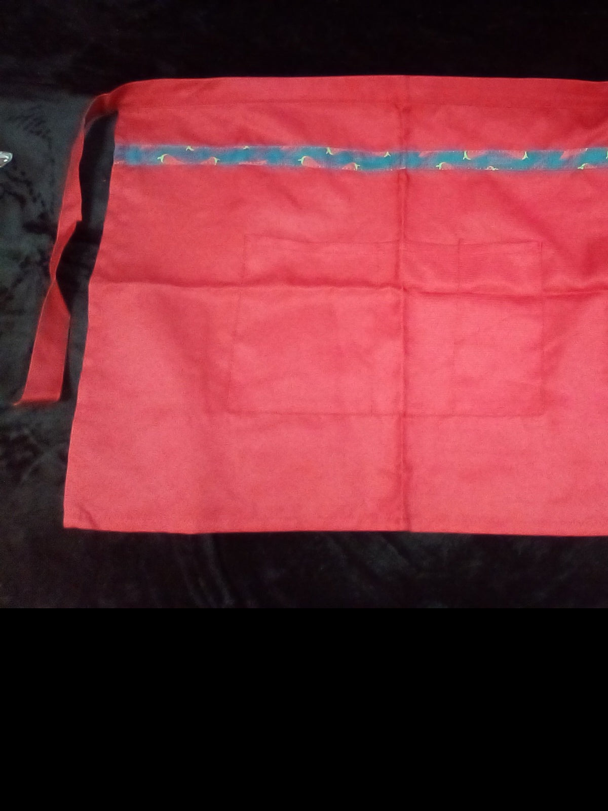 2 X RED APRON WITH BAND OF CHILLI'S