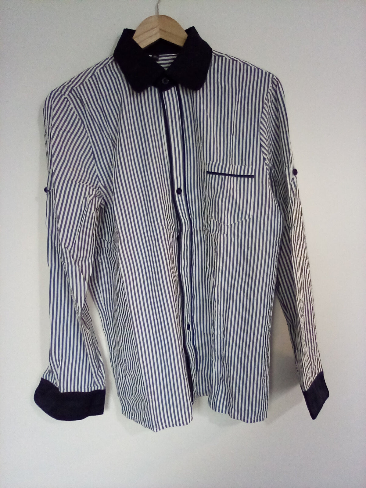 XXL MENS WHITE SHIRT WITH DARK GREEN STRIPES