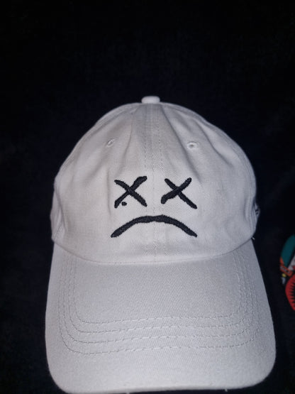 Adults white baseball cap with sad face