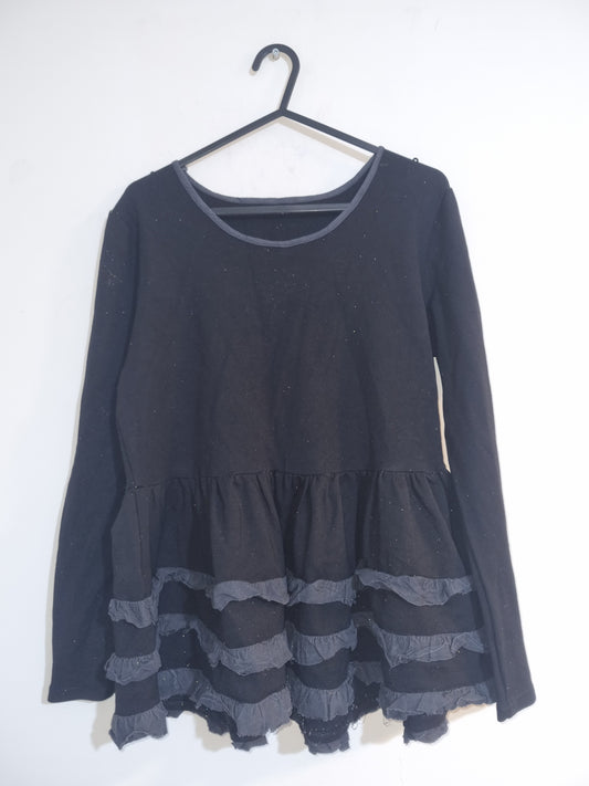 Women's small/medium black top with grey ruffles